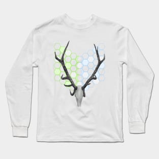 Stag Antlers Hexagon Pattern Long Sleeve T-Shirt